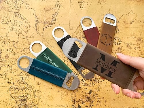 Miniatura 3 de Abridor de botellas de cuero personalizado, regalo de abrelatas de metal de café personalizado para novio, padrino, padrino