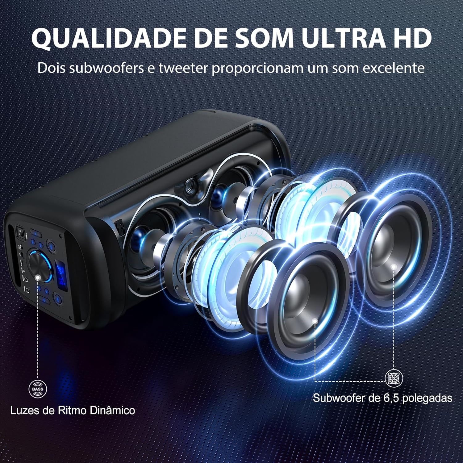 JYX Caixa de Som Grande para Adultos, Partybox com Luz de Disco LED, Suporte para Entrada BT/USB/AUX/Cartão TF/TWS, Remoto, Perfeita para Uso ao Ar Livre, Casa e Subwoofers de Palco, 6500mAh, 90V-240V 4