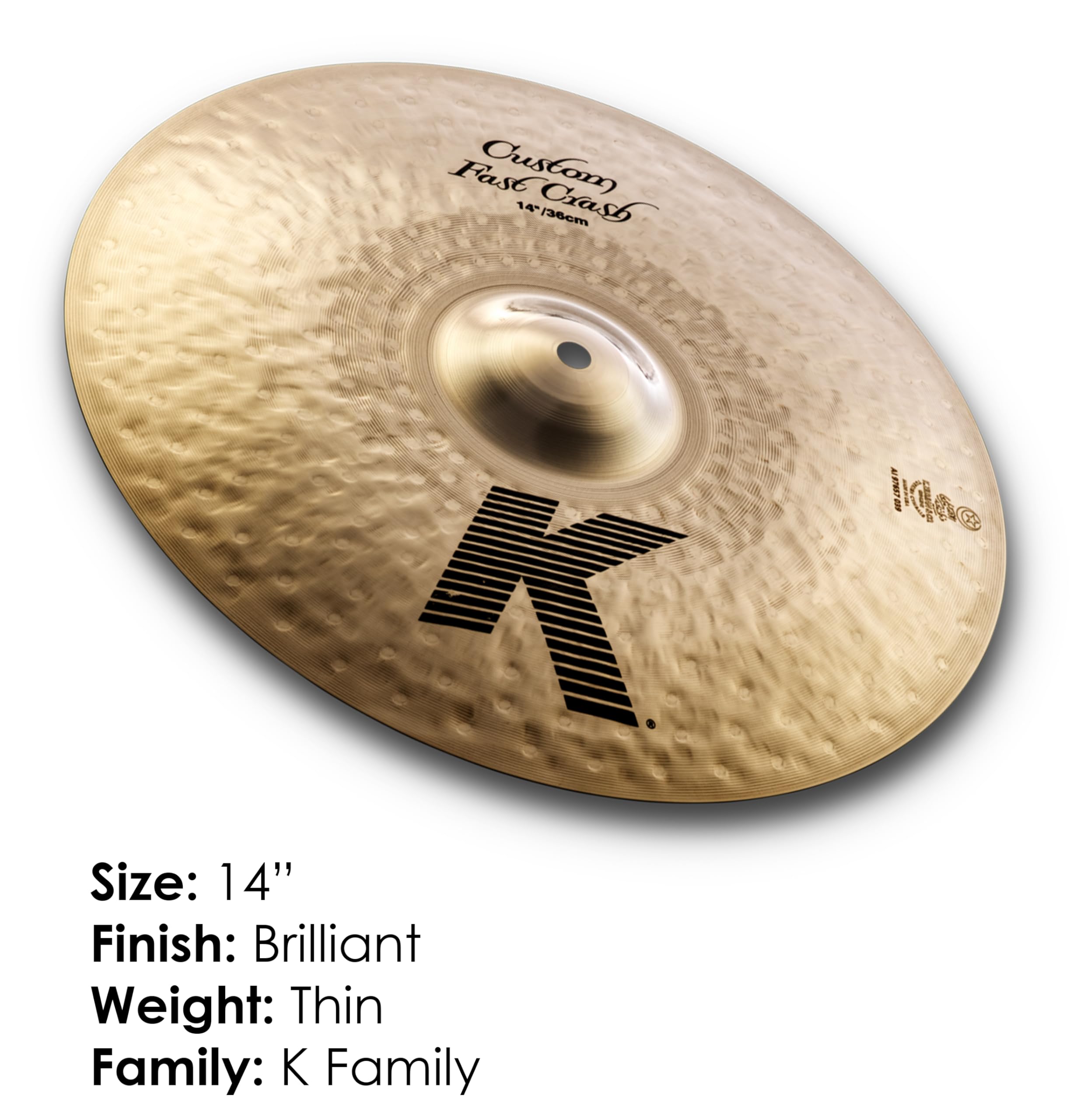 Zildjian K Custom Series - 14" Fast Crash Cymbal - Brilliant finish | Batería de bronce fundido de percusión, acento de respuesta rápida, escenario y juego de estudio