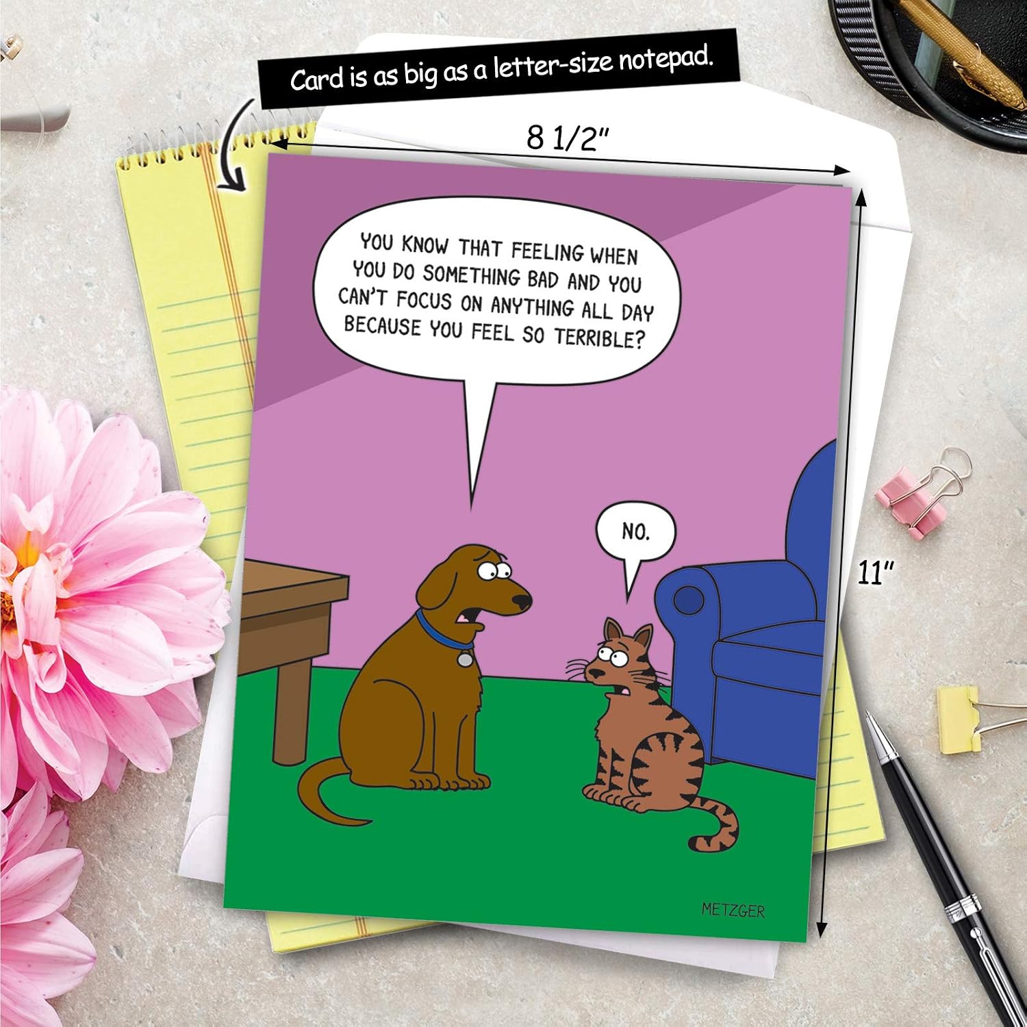 Humorous Dog Guilt Happy Birthday Card with Envelope (Large 8.5 x 11 Inch), Funny Belated Bday Greeting Notecard with Dog - Image 4