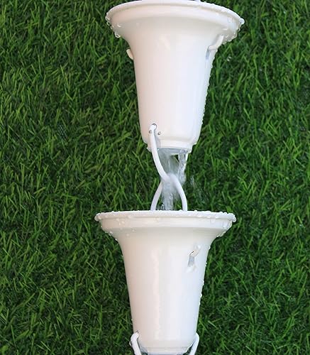 Miniatura 5 de KAM Home - Cadena de lluvia acampanada con adaptador de canalón de perno de latón para instalación de cadena de lluvia (blanco, 8.5)