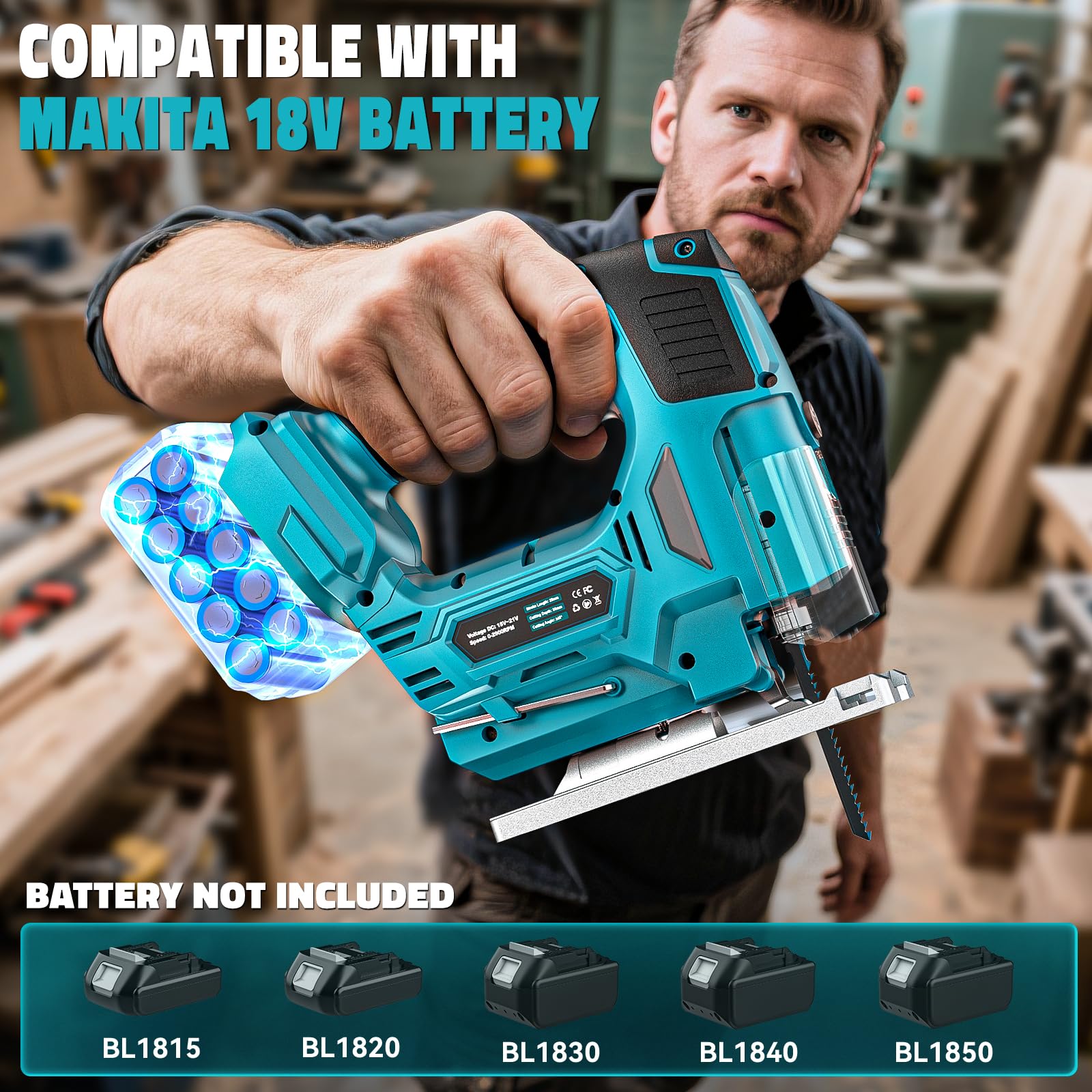 Ecarke Akku-Stichsäge mit Laser kompatibel mit Makita 18V (ohne Akku)