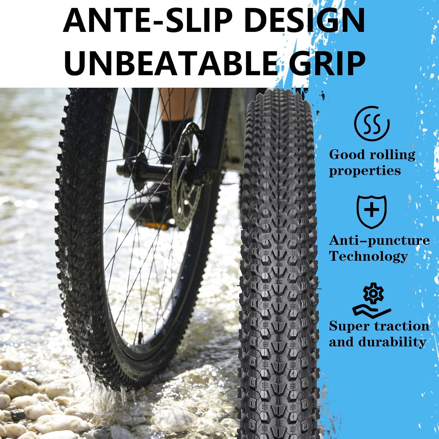 SIMEIQI 26"X2.1" / 29"X2.1" 2 Pack Bike Tires and Inner Tubes with Schrader AV 32mm Inner Tubes for 26"/ 29" x 2.0/2.10/2.125 and Rim Strips Gluless Patches Kit