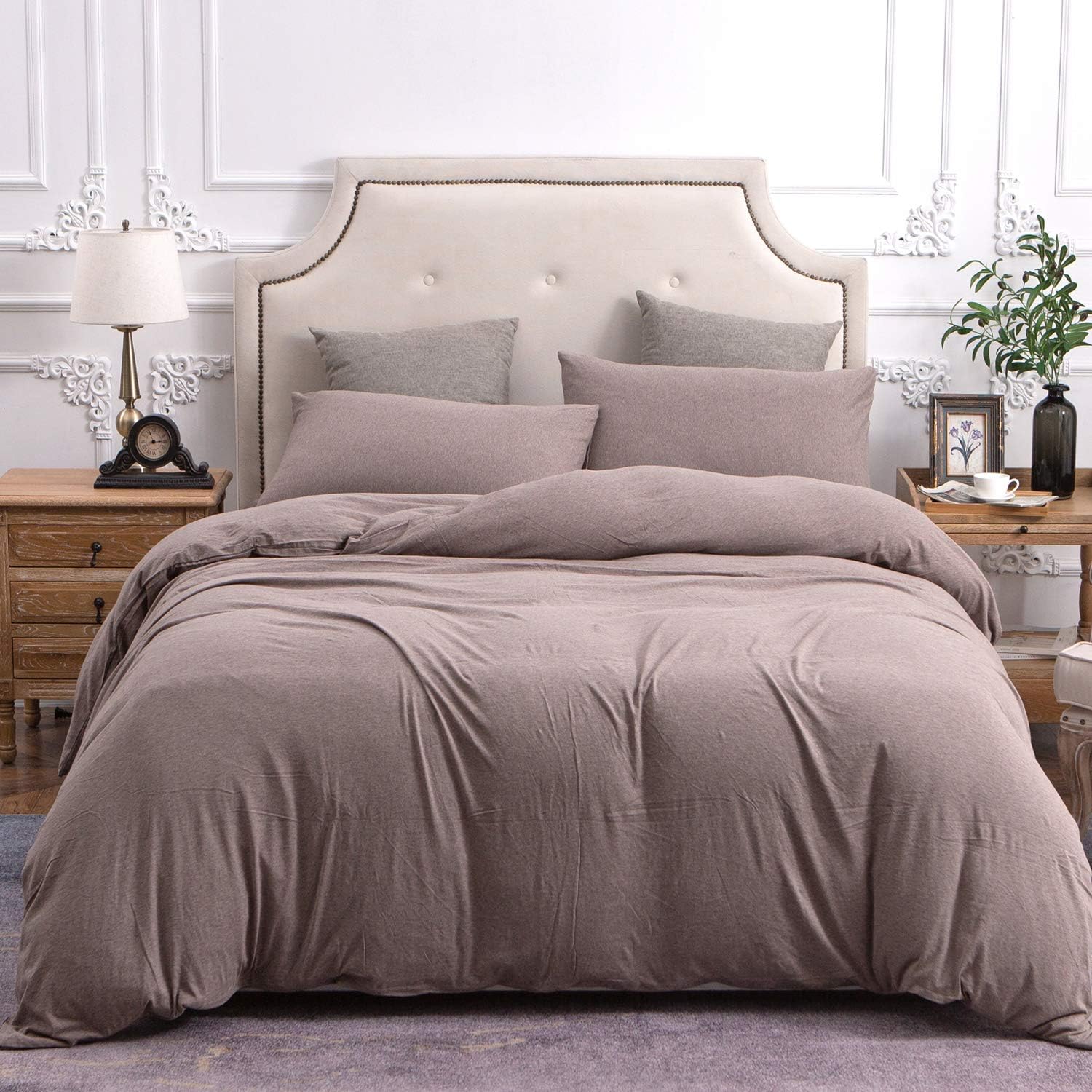 🛒 Crаzу Dеаlѕ PURE ERA Jersey Knit Duvet Cover Set 100% T-Shirt Cotton Super Soft Comfy, Heathered Brown Queen, with Zipper Closure (3pc Bedding Set, 1 Duvet Cover + 2 Pillow Shams)