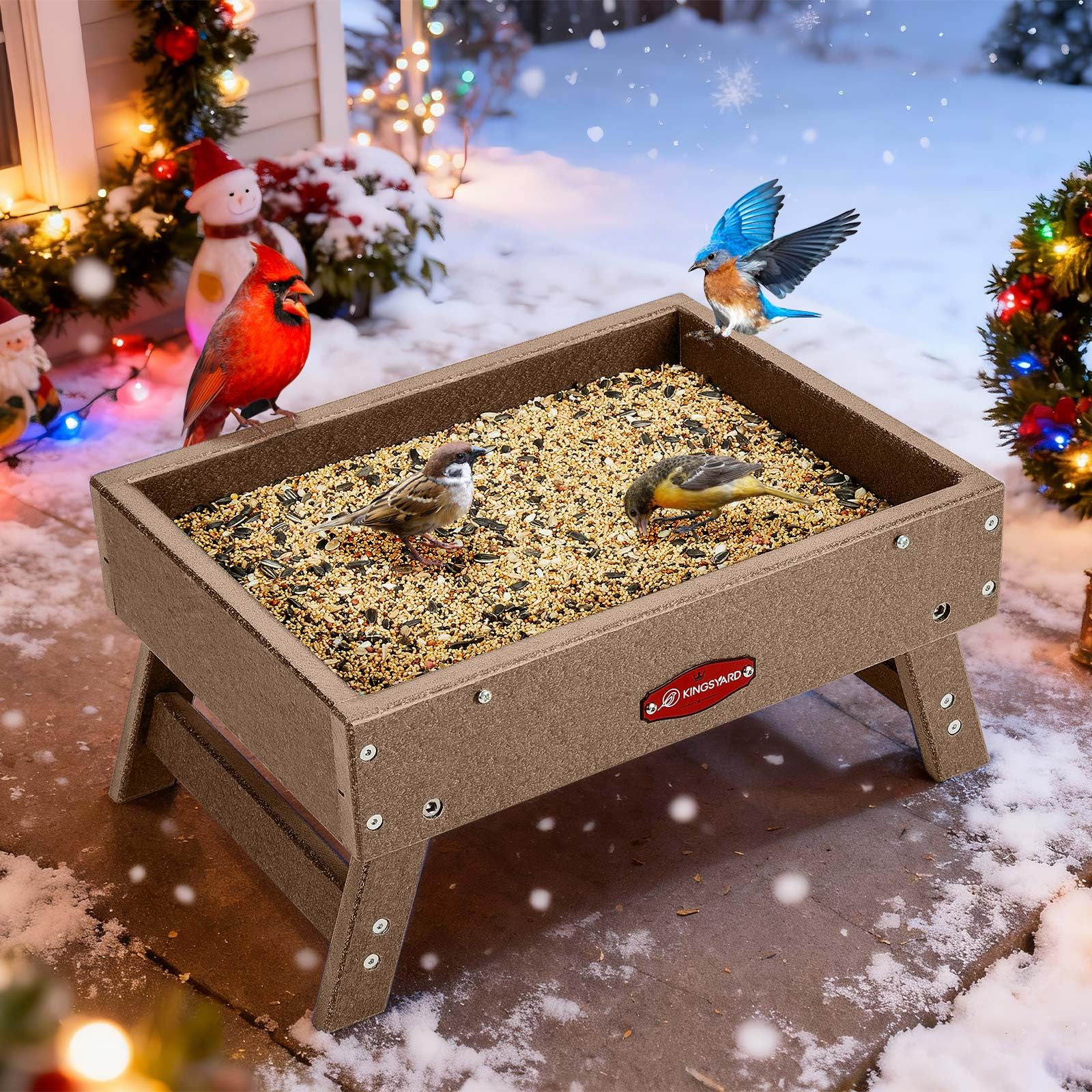 Kingsyard Comedero para pájaros de tierra para exteriores, comedero de plataforma de plástico reciclado para pájaros silvestres, comederos resistentes para ardillas, gran capacidad de 5 libras, color