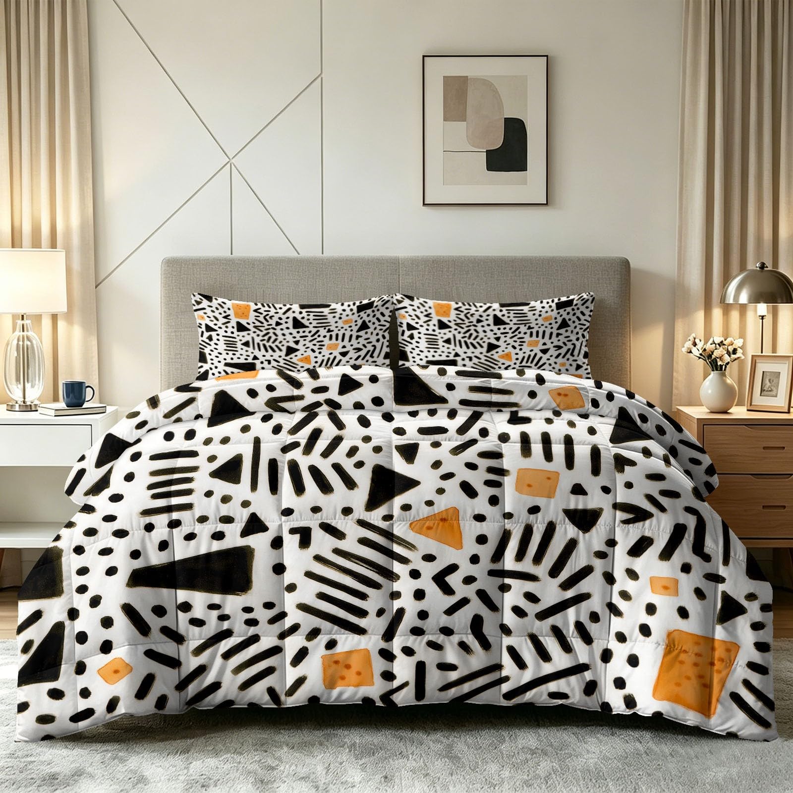 Générique Trapunta senza copripiumino Childlike Graffiti 200 x 200 cm Abstract Geometric Trapuntato Trapuntato Estivo con 2 Federe Cuscino Bianco Set da Letto Matrimoniale Reversibile Morbido Lavabile