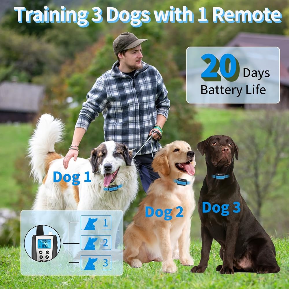 PaiPaitek Automatic Bark Collar With Remote - 3300ft Range Waterproof Dog Training Collar For Large Dogs