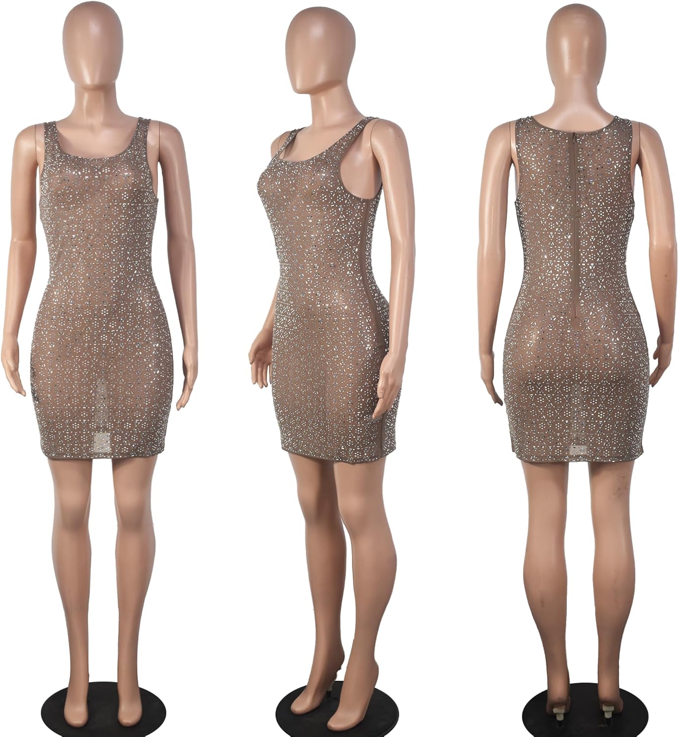 Women's Sexy Rhinestone Sheer Mesh See Through Bodycon Dress Birthday Party Club Night Outfits - Image 4