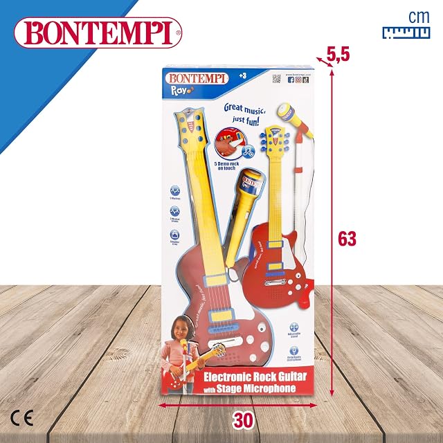 Foto 7 de 7 de Guitarra eléctrica de juguete 55 cm con micrófono de pie Bontempi