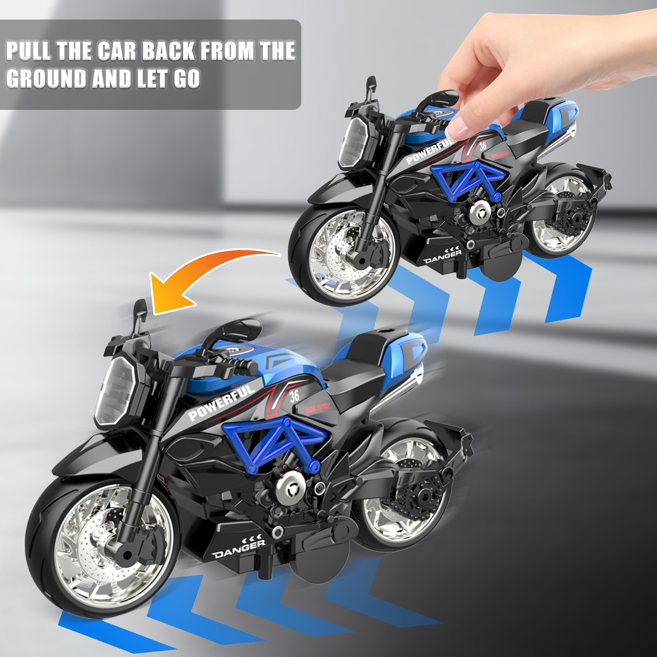 Friction Powered Motorcycle Toys, 1:12 Scale Pull Back Toy Cars with Sounds and Lights for Kids Playing, Diecast Collection Gift for Man, for Birthday Christmas Anniversary Present