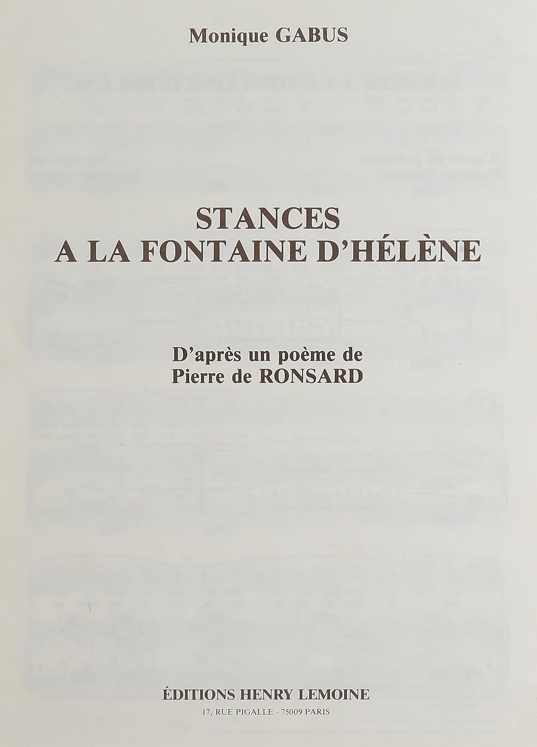 STANCE A LA FONTAINE D'HELENE --- VOIX MOYENNES ET PIANO