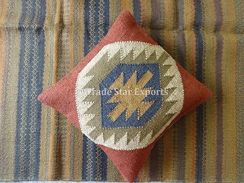 Miniatura 2 de Trade Star Kilim - Funda de almohada 70% yute y 30% lana tejida a mano, funda de cojín cuadrada estilo indio, bohemio, étnica, para sala de estar,