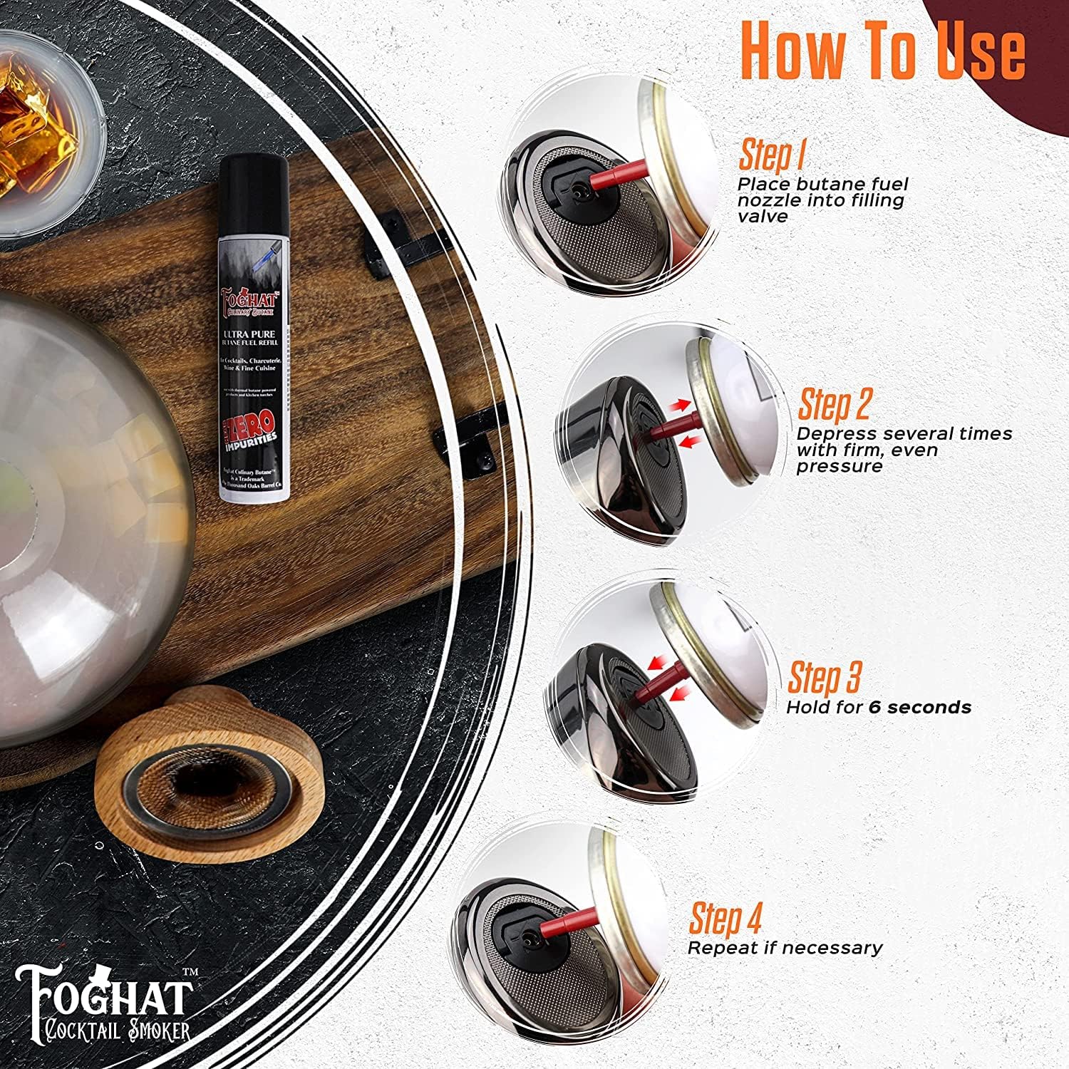 Foghat Kitchen Torch with Butane Included for Smoked Cocktails and Cooking - Handheld Refillable Culinary Butane Kitchen Blow Torches Food Lighter Gun, Creme Brulee Torch (TORCH + BUTANE 2x60ml SET)
