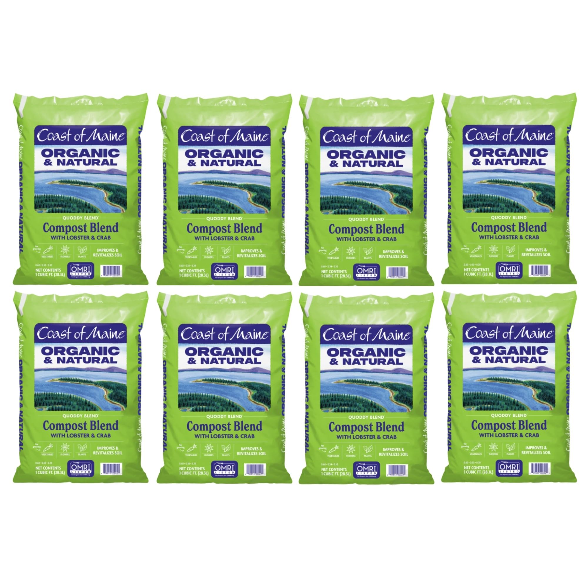 Coast of Maine Quoddy Blend, 1 cu ft (Pack of 8) Organic and Natural Compost Blend with Lobster and Crab - Improves and Revitilizes Soil