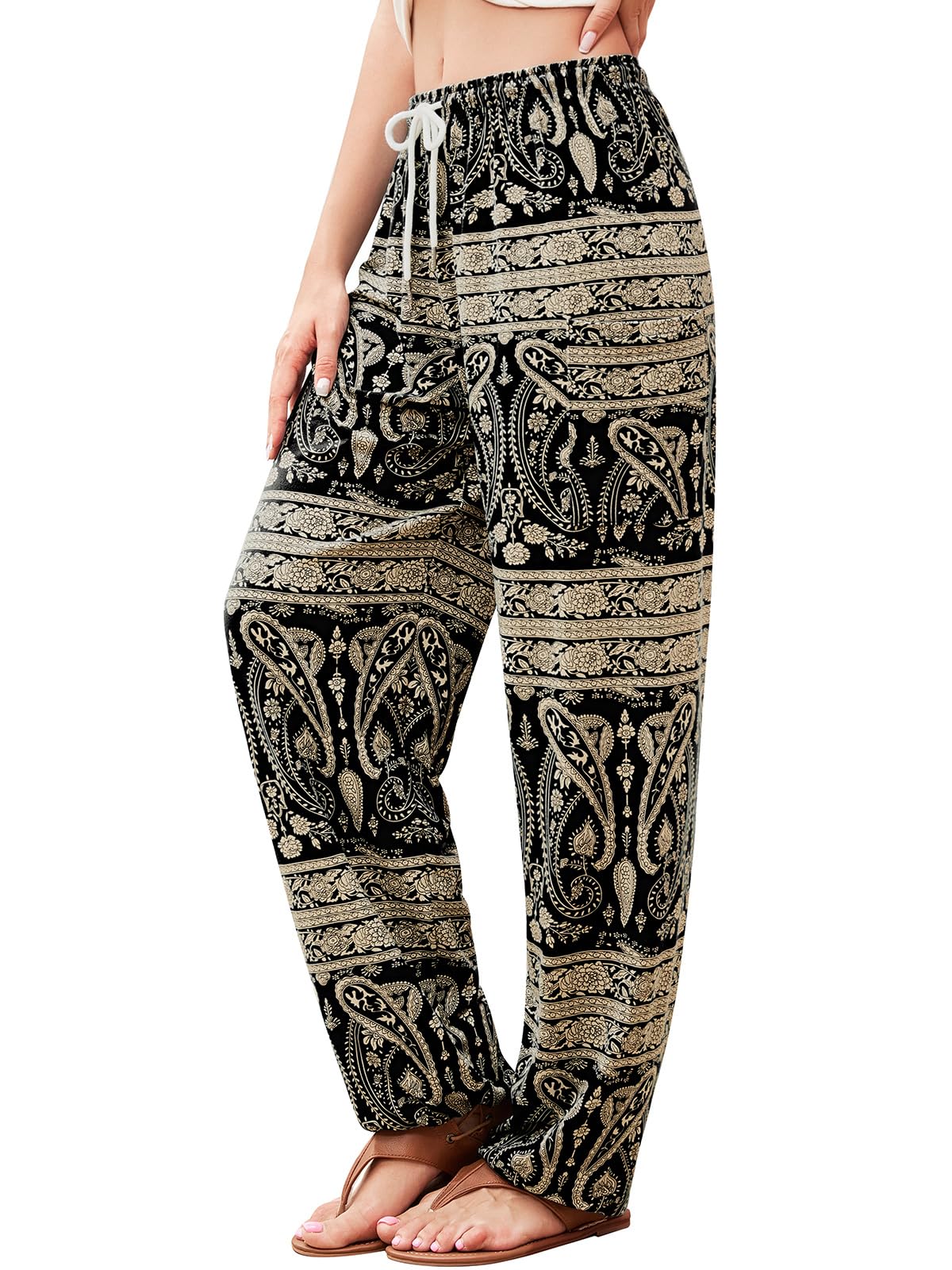 Women's Harem Pants, Hippie Palazzo Pants Boho Joggers Yoga Clothes with Pockets