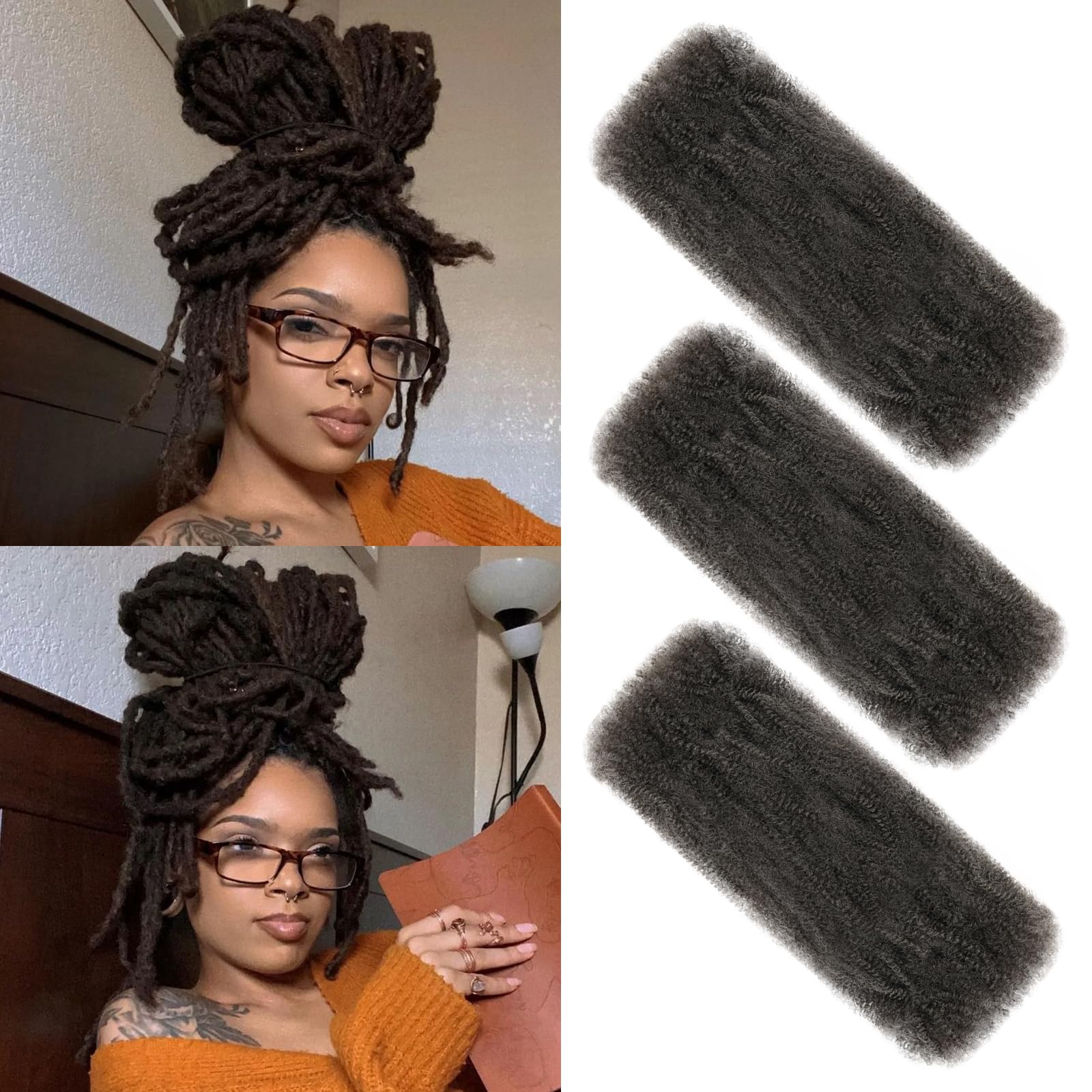 XIIMENALU Afro Kinky Curly Braiding Bulk Hair For Mini Twists Afro Kinkys Bulk Synthetic Cuban Twist Hair Soft Locs Micro Spring Twist For Dreadlocks Loc Repair (4#
