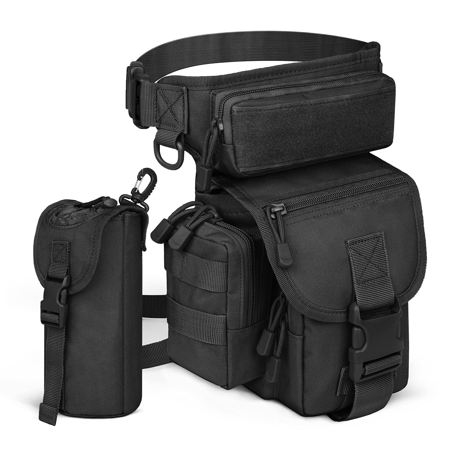 Flintronic Marsupio Cosciale Tattico Militare, Multifunzionale Drop Leg Marsupioper Campeggio Escursionismo Ciclismo Viaggio Trekking Con Borsa per Bottiglia D'acqua Rimovibile
