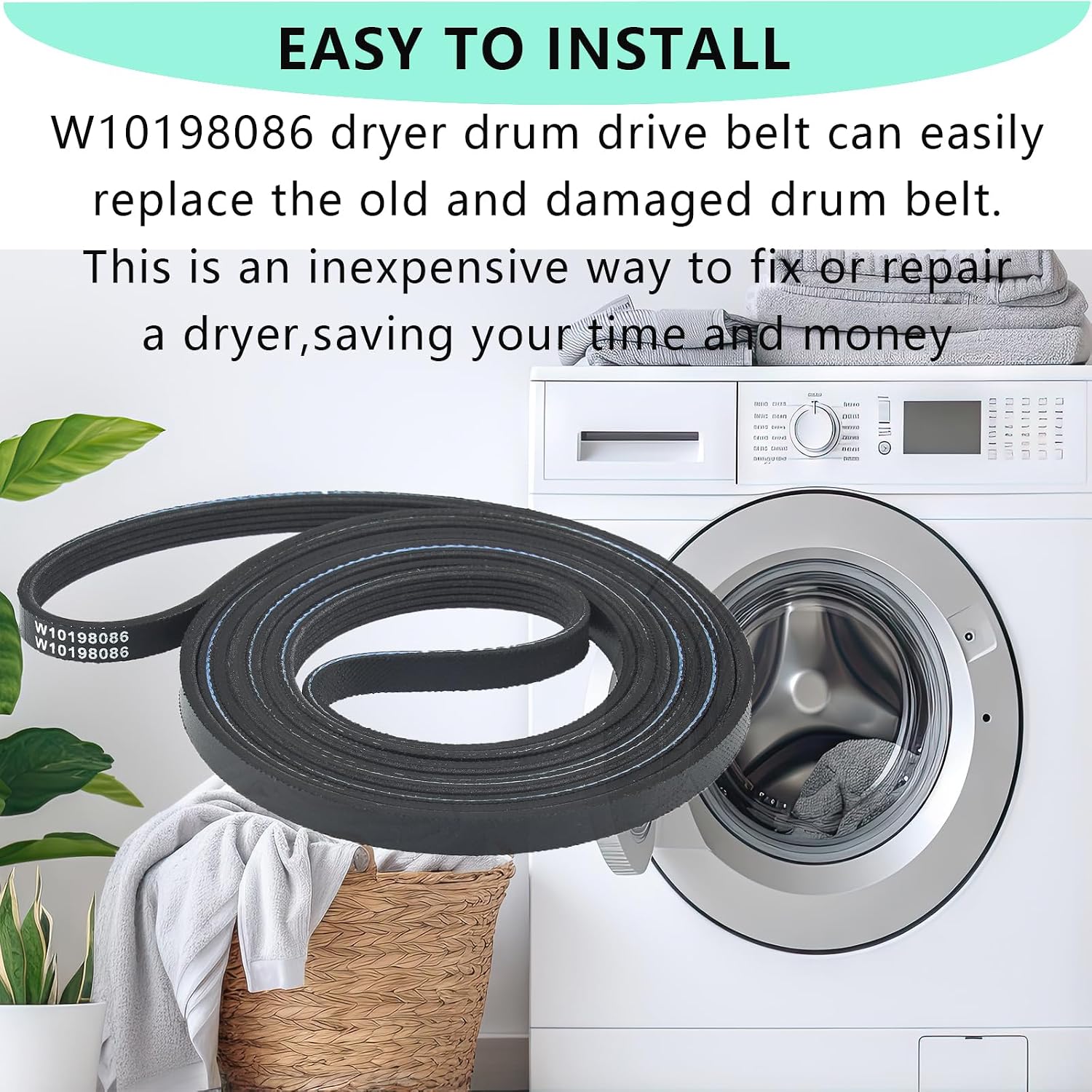 𝟐𝟎𝟐𝟔 𝐍𝐄𝐖 W10198086 Dryer Drum Drive Belt Compatible with Maytag Whirlpool Dryer - Replaces Part for WPW10198086, 1481904, AP4369191, AH2348726, EA2348726, PS2348726