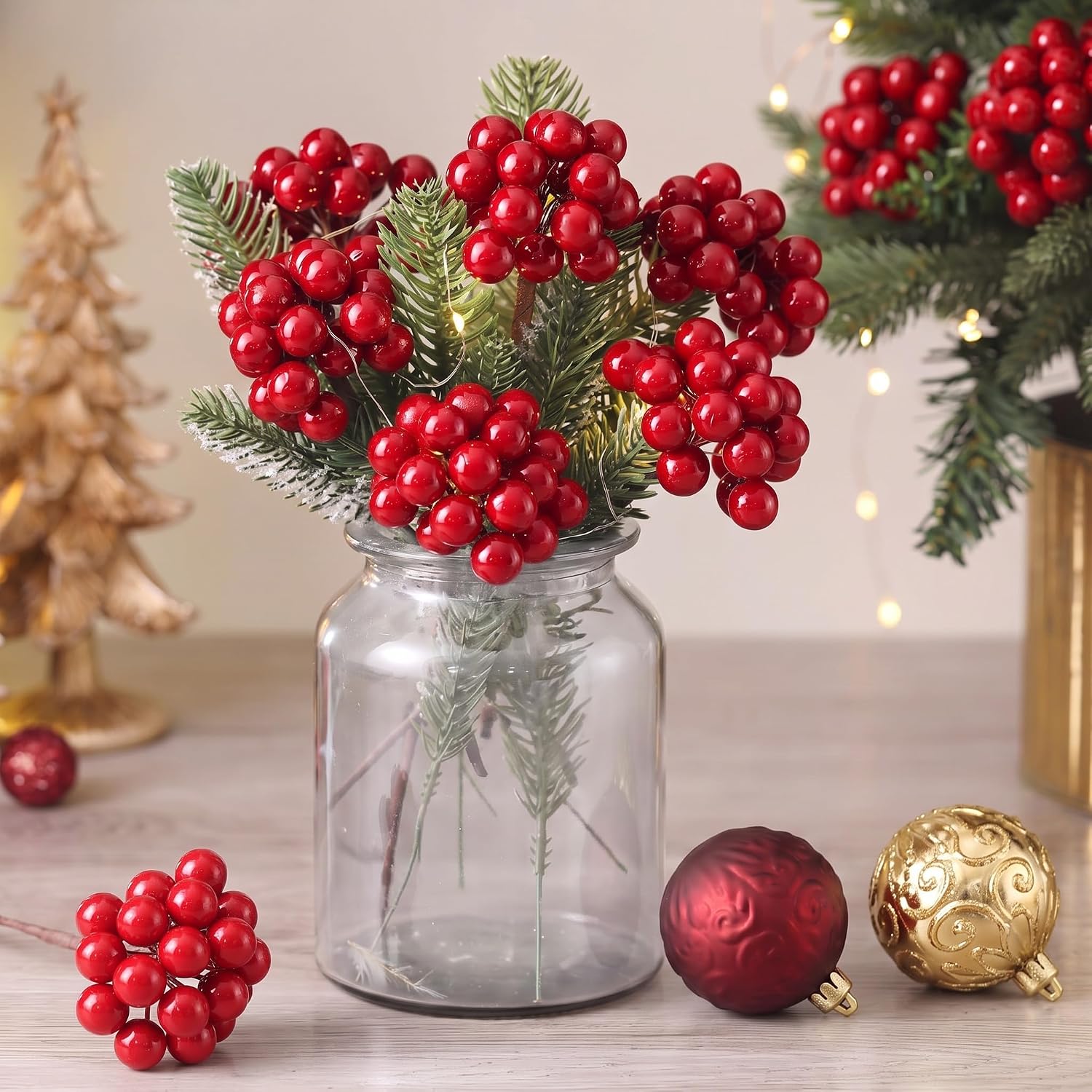 Thiccywoov 12 Pack Artificial Cream White Berry Cluster Picks for Christmas