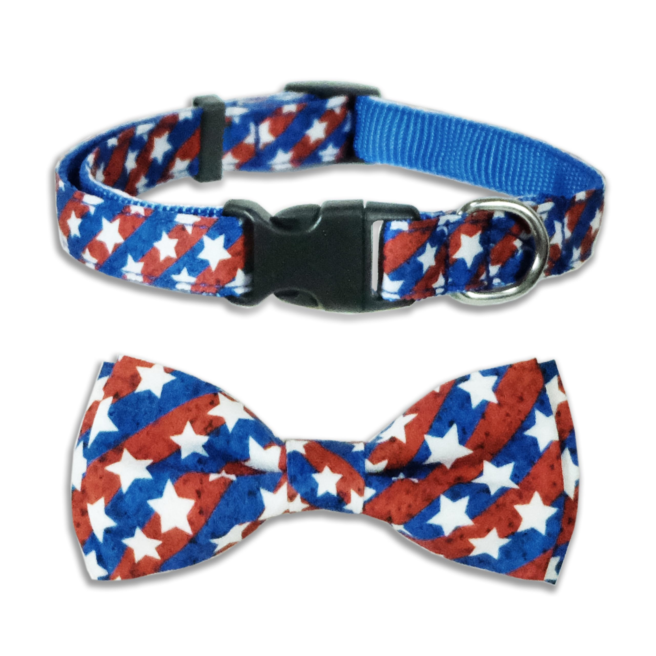 4th of July Dog Bow Tie Collar,Holiday Vintage USA Stars Pattern, Patriotic American Independence Day Collar for Large, Medium, Small Dogs Pets