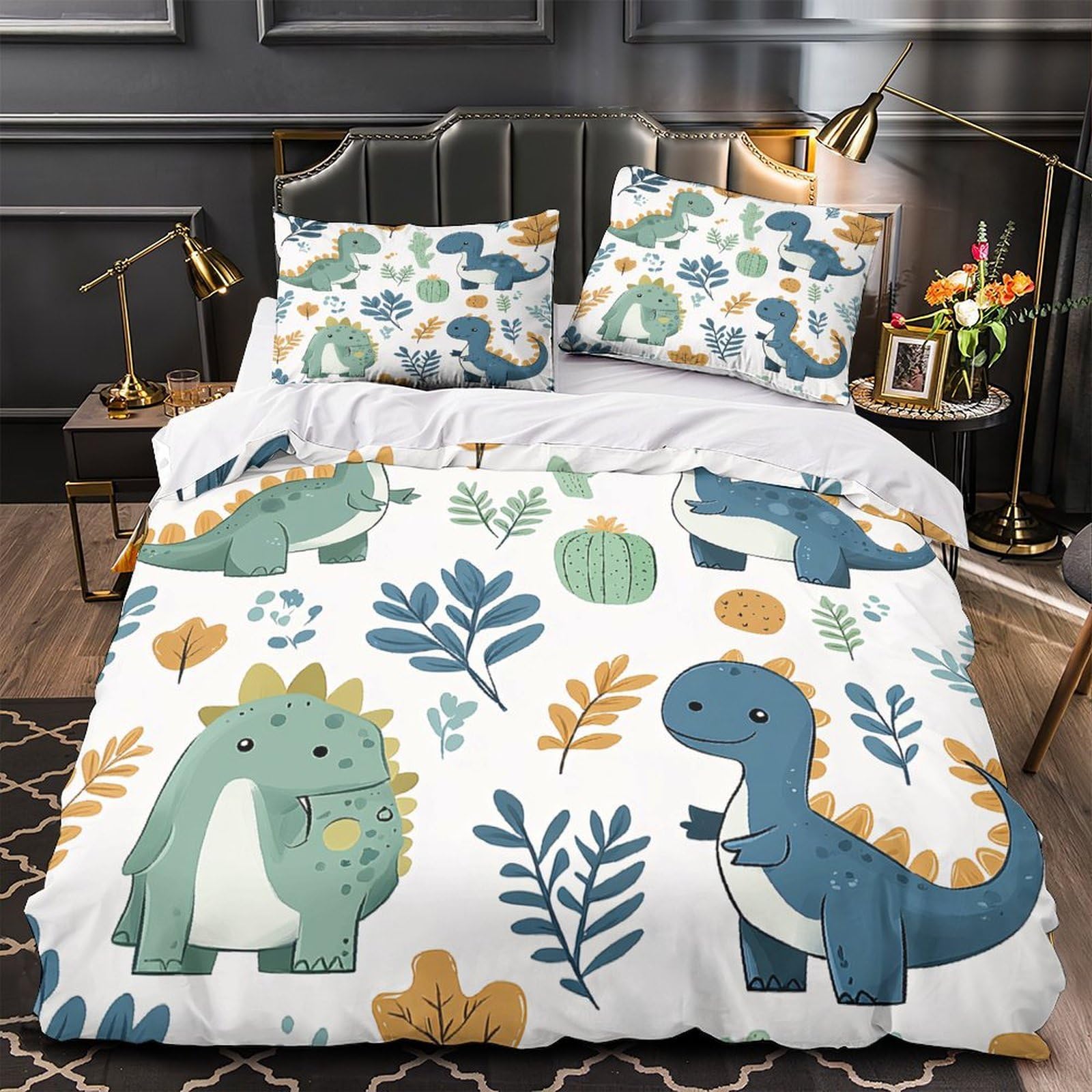 Housse de couette dinosaure hypoallergique en microfibre durable