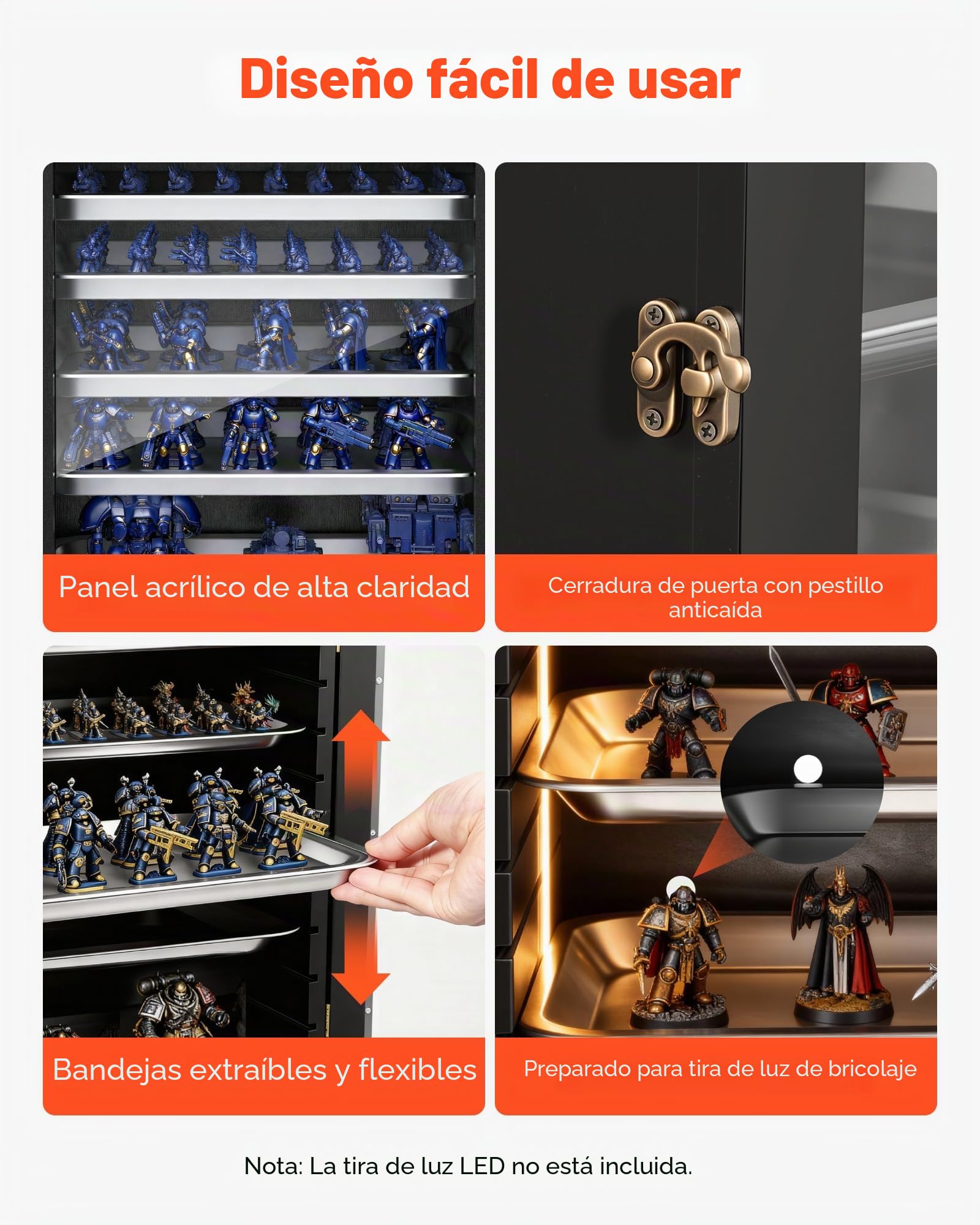 VEVOR Estuche de Almacenamiento para Miniaturas, Vitrina Expositora en Miniatura para Figuras de Acción con Puerta de Acrílico Carcasa de Madera Mango y Cerradura, 5 Bandejas Magnéticas, Colecciones