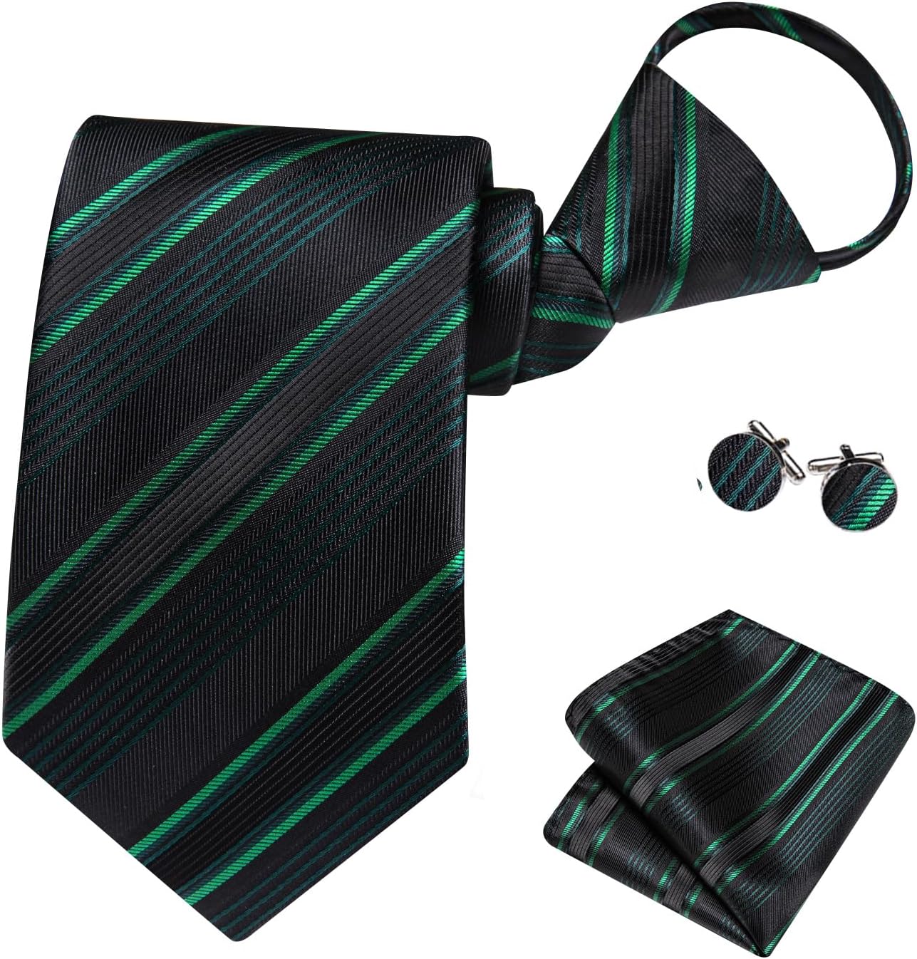 Hi-Tie Men’s Zipper Tie Silk Paisley Formal Adjustable Necktie Set with Pocket Square Cufflinks for Wedding Party Hi-Tie Men’s Zipper Tie Silk Paisley Formal Adjustable Necktie Set with Pocket Square Cufflinks for Wedding Party