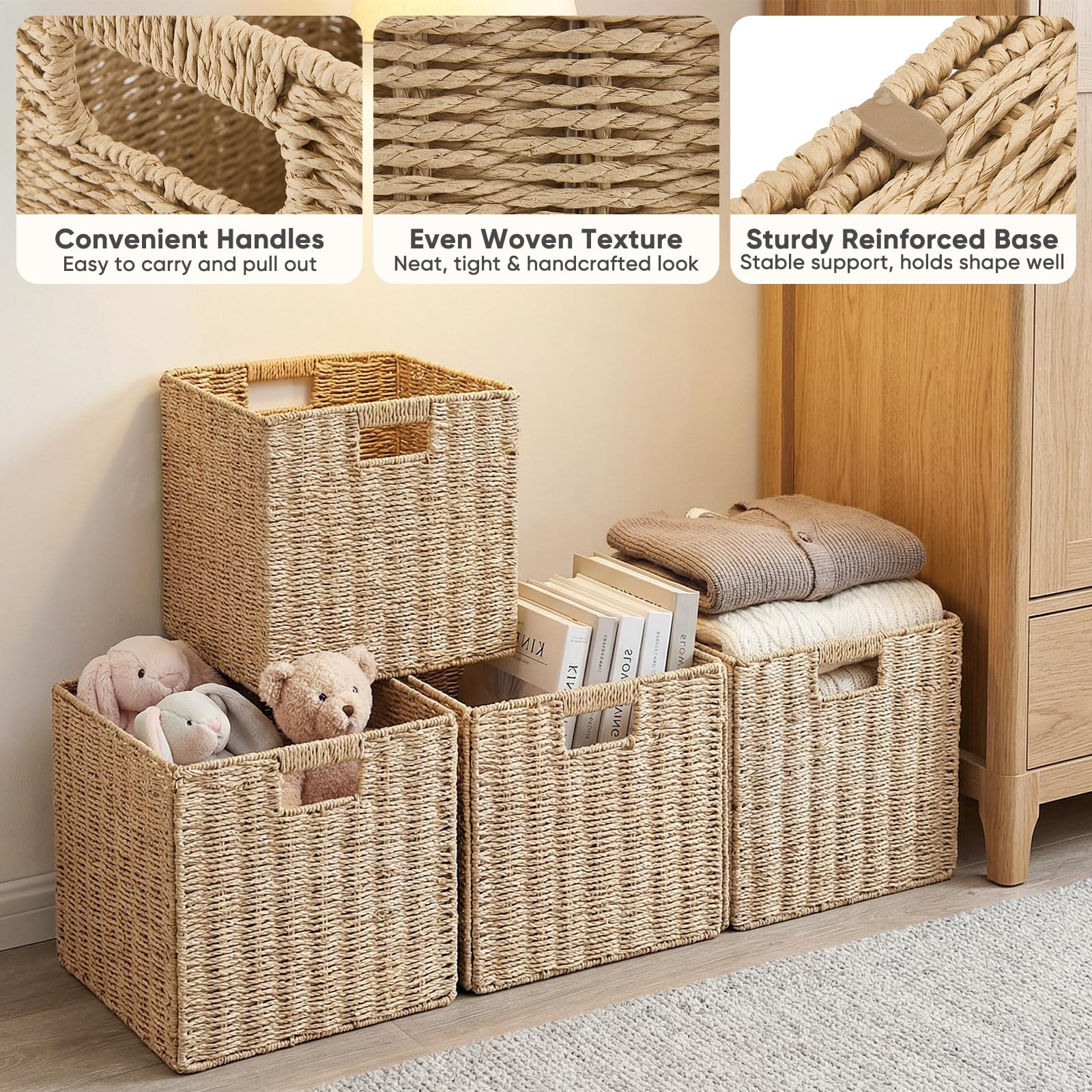 Kallax - Set di 4 cestini intrecciati, adatti per scaffali Kallax, 30 x 30 x 30 cm, colore: Naturale Kallax Expedit con manici, cestino intrecciato, per scaffali
