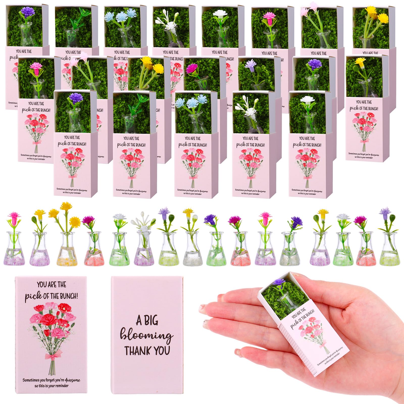 24/36 Sets Emotional Support Employee Appreciation Gifts Bulk Flower Breathing Box Luminous Mini Bud Plastic Vases Inspirational Cards Back to School Thank You Favors for Staff Teacher Volunteer (36)