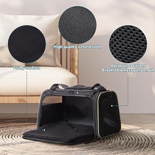 Miniatura 3 de PETSFIT Transportador de mascotas aprobado por aerolíneas con alfombrilla extensible, transportador de perros para perros pequeños, aprobado por la