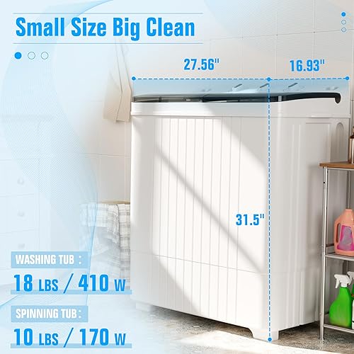 Miniatura 3 de INTERGREAT Minilavadora, 21.6 libras, portátil y compacto, lavadora y secadora en combo, pequeña lavadora doble con ciclo de centrifugado para