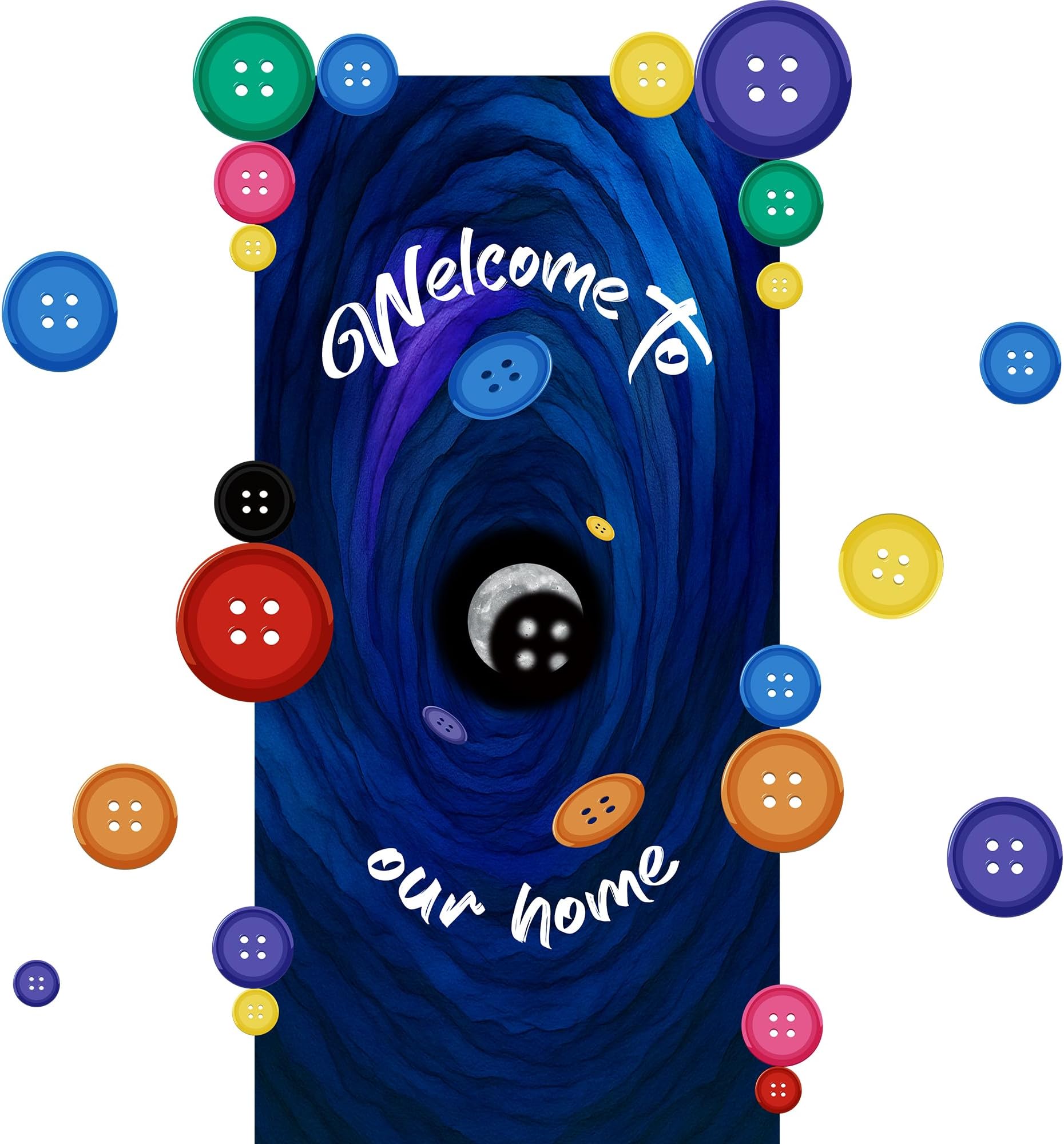 Button Party Decorations Button-Themed Door Cover Set with Removable PVC Stickers Playful Blue Decorative Hanging Backdrop for Wall Home Birthday Kids Entryway Room Party Decor