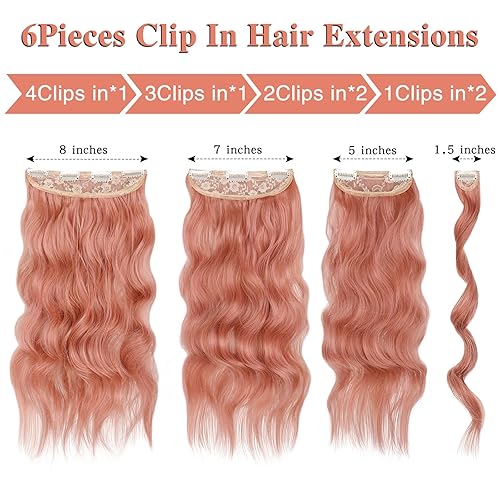 Vista 69 de WECAN Extensiones de cabello con clip, 20 pulgadas, color rojo cobre, 6 piezas, extensiones de cabello natural largo ondulado y rizado para mujeres