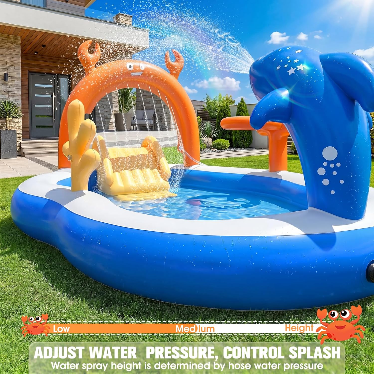 2026 Large Inflatable Play Center,Toddler Pool with Water Slide&Sprinkler,110"x70"x50"Inflatable Kiddie Pool with Slide,Backyard Kids Water Slide,Blow-Up Splash Pad for Toddlers