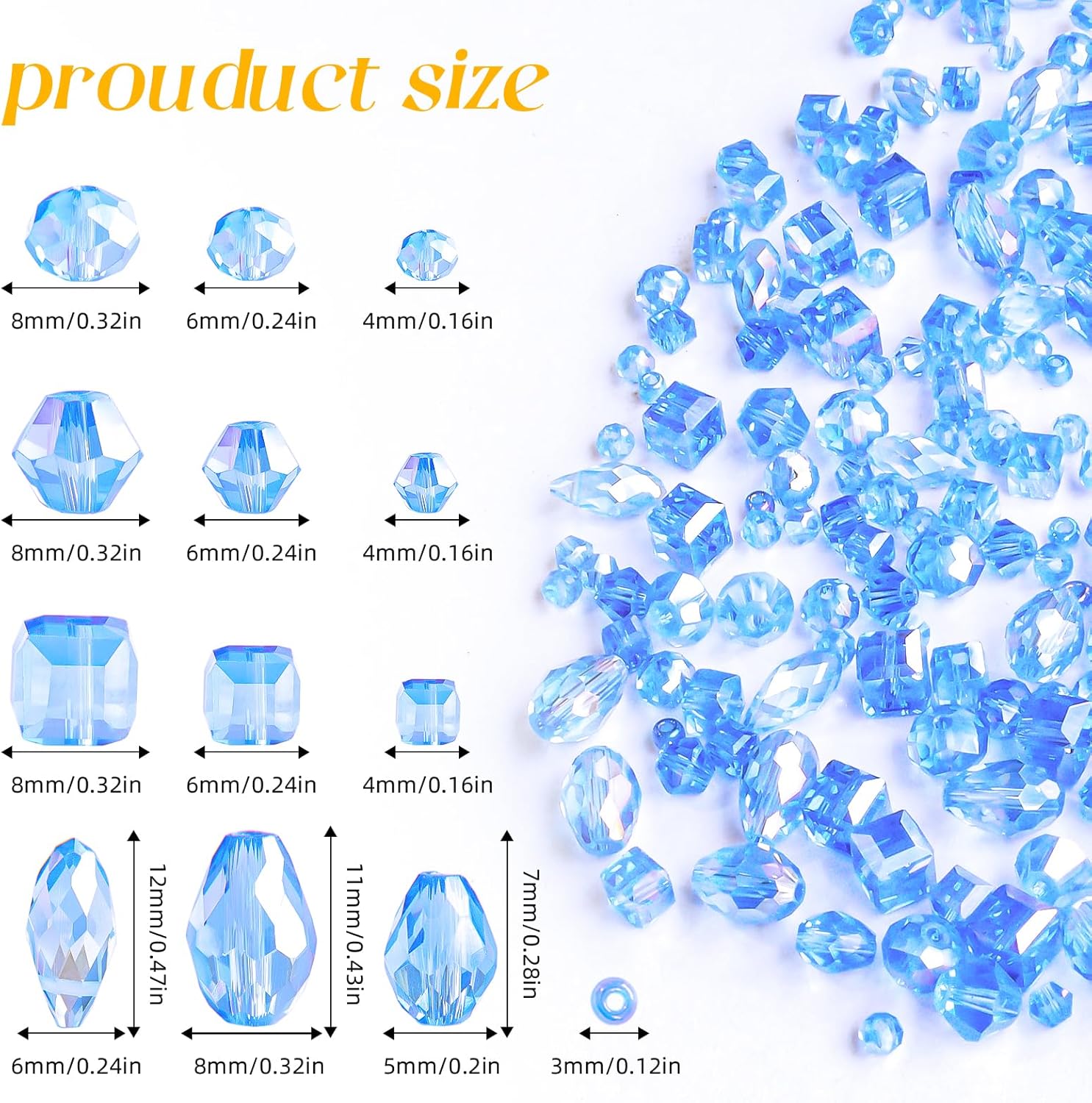 1500 Pcs Crystal Glass Beads for Jewelry Making – 12 Styles Bicone, Rondelle, Cube, Teardrop & 3mm Spacer Beads, DIY Bracelet Necklace Earring Craft Kit with Organizer Box(Blue) - Image 2