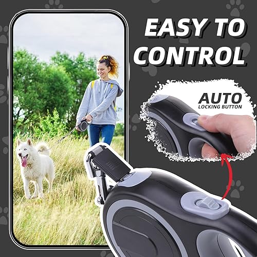 Miniatura 3 de PupTeck Correa retráctil para perro con cadena a prueba de mordidas, 360 sin enredos, resistente hasta 110 libras, nailon fuerte de 16 pies, freno