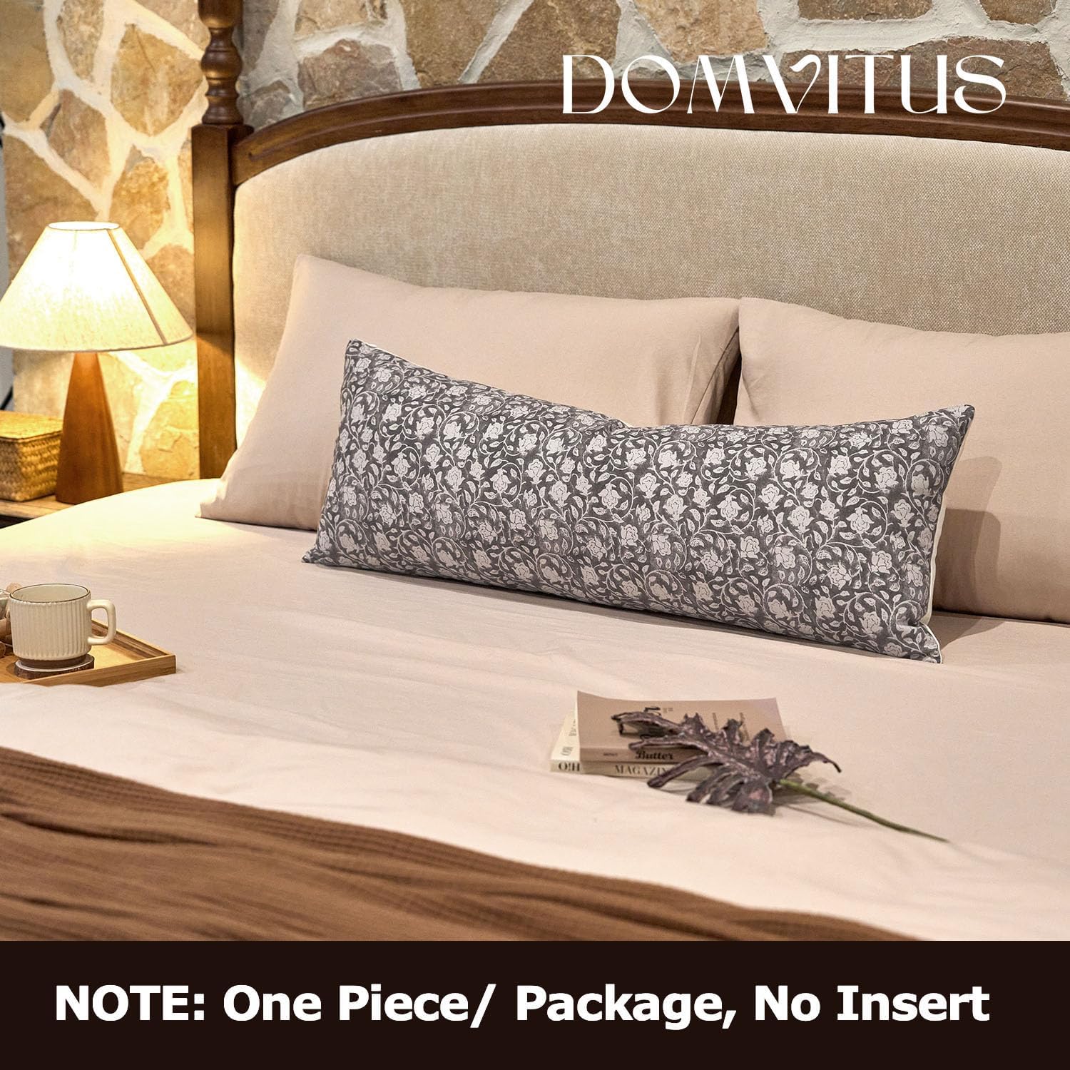 DOMVITUS Floral Pillow Covers, 14x36 Lumbar Pillow Cover, Block Print Pillow Cover, Decorative Neutral Accent Throw Pillow Covers for Bedroom Living Room, 1PC, Taupe - Image 6