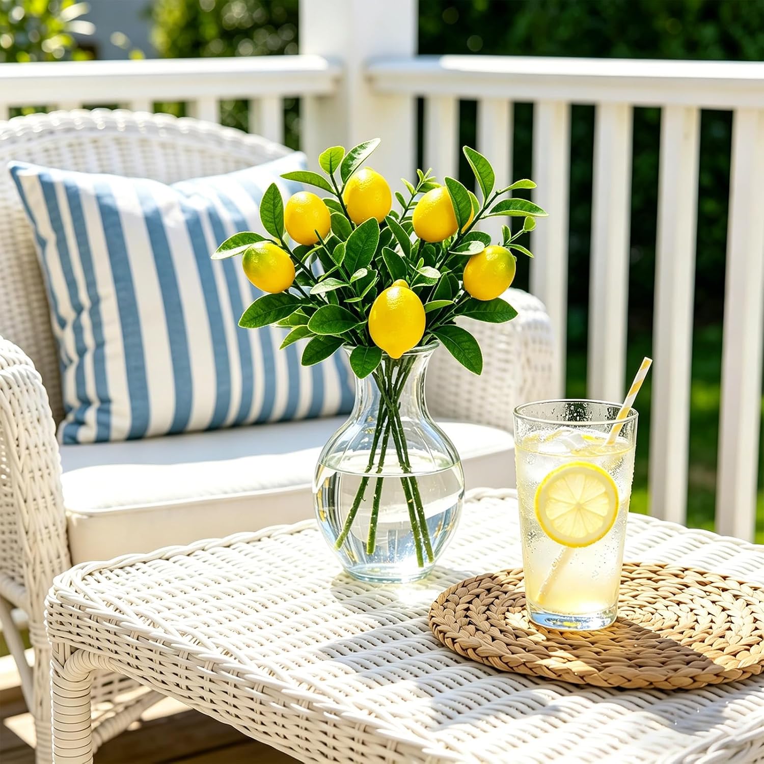 24PCS Artificial Lemon Branches Artificial Fruit Lemon Tree Greenery Decoration Faux Lemons Picks for Farmhouse Kitchen Home Table Decor Stem Fruits for Home Spring Summer Decor