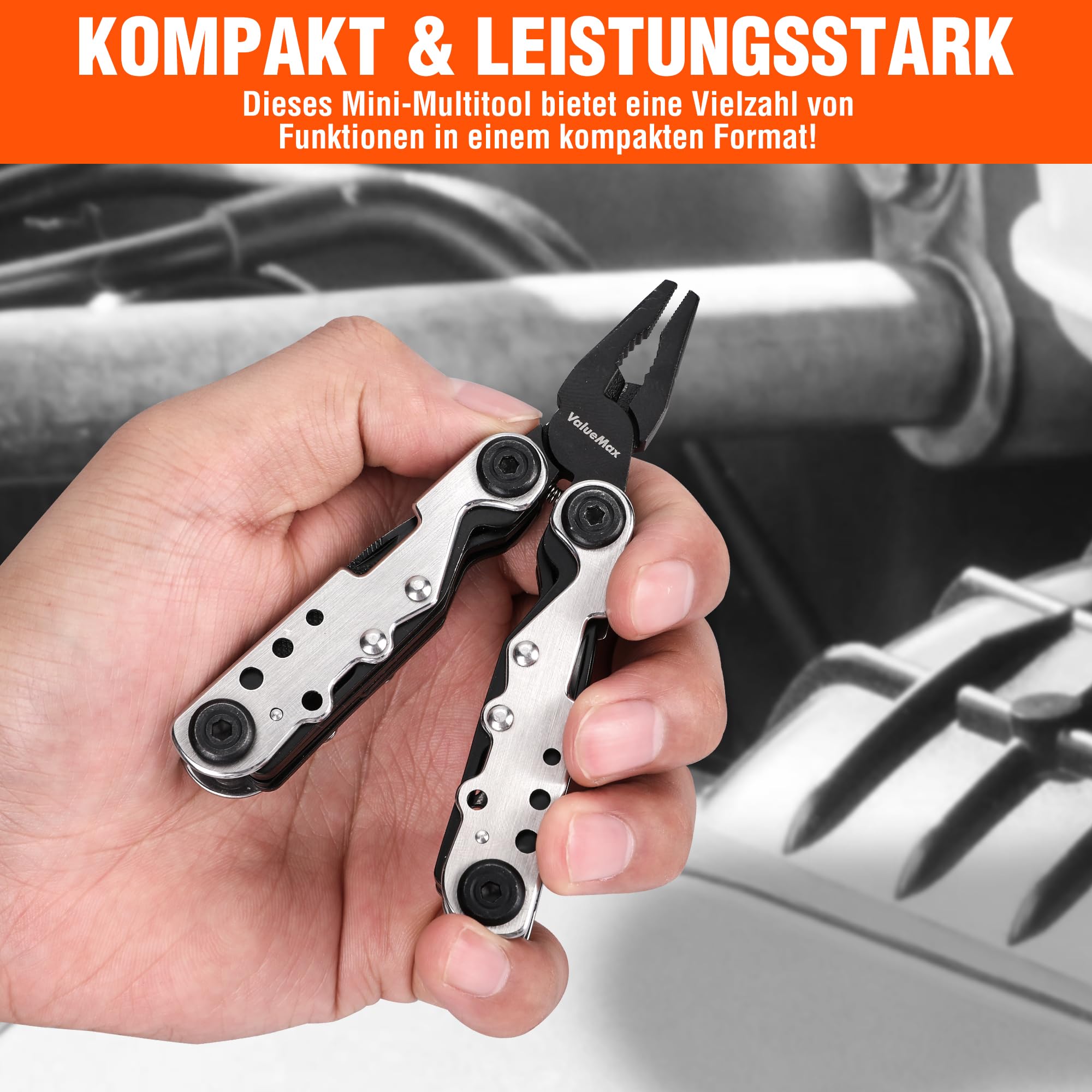 ValueMax 9-in-1 Multifunktionszange – Mini-Multitool Mit Zange, Messer, Säge & Karabiner, 110 Mm