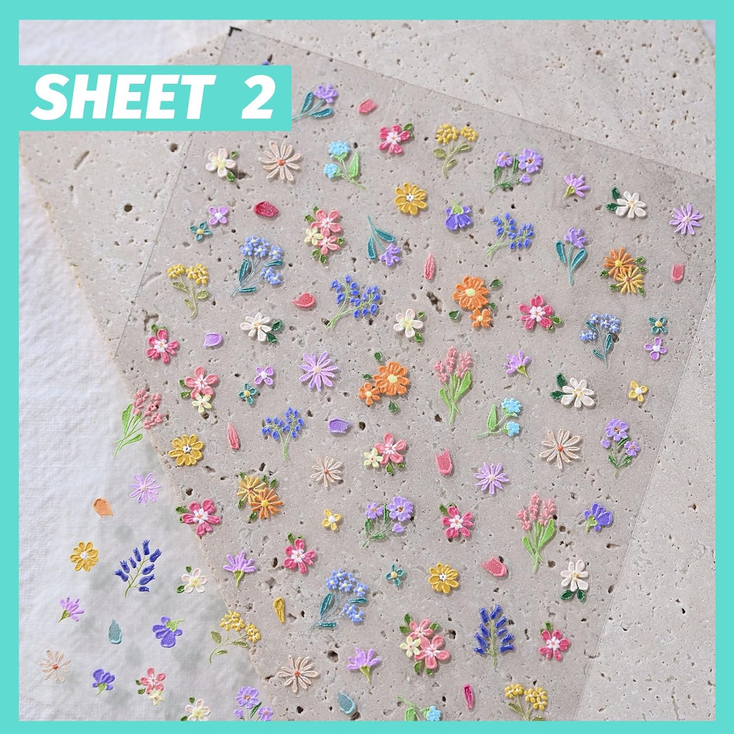 Colorful Floral Nail Art Stickers, Summer Spring Flower Nail Decals, Self-Adhesive, Nail Accessories for Women, Nail Decorations 3 Sheets - Image 5