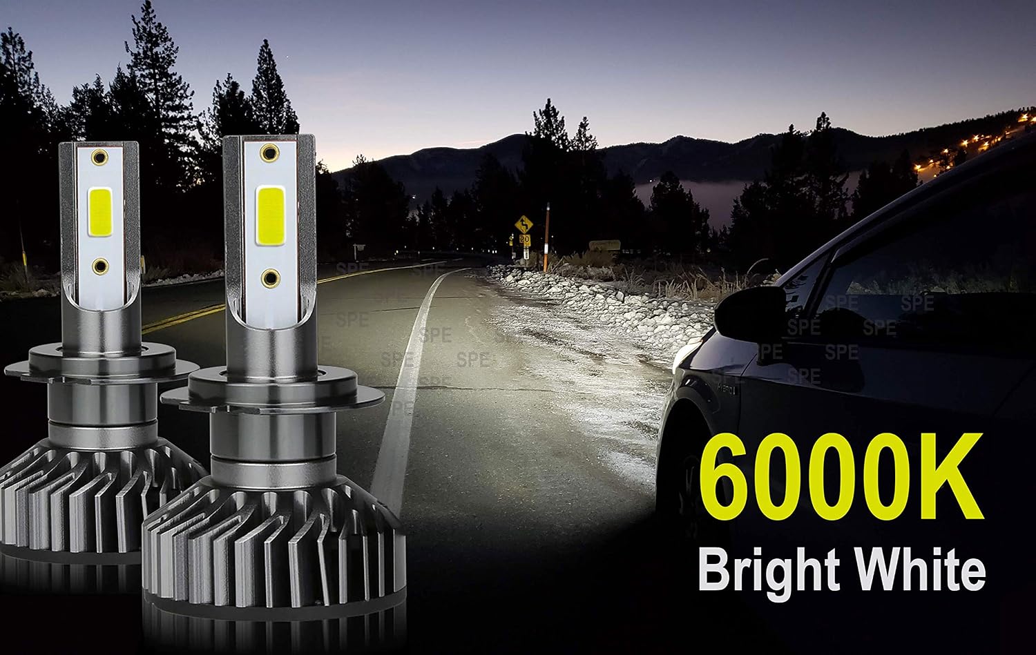 7200Lm Compact LED Headlight Bulbs [9012 HIR2, 6000K Bright White] All-in-One COB Direct Replacement Kit