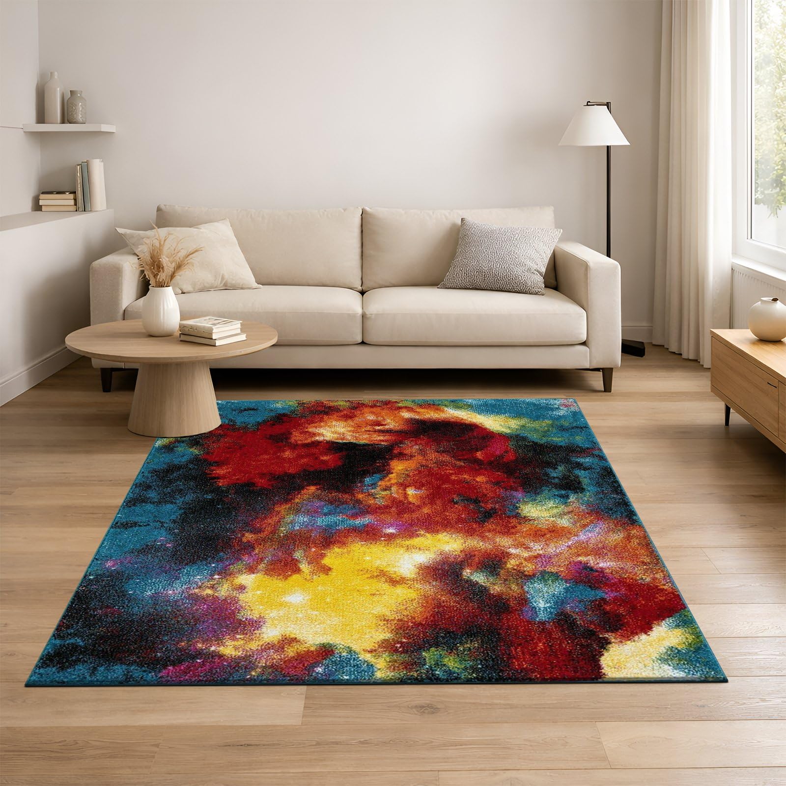 cozily® Medium Pile No Shed Jute Rug Living Room, Multi Coloured Rug for Bedroom - 120 x 170 cm, Splash - Washable Area Rugs for Lounge, Sitting Room & Dining Room