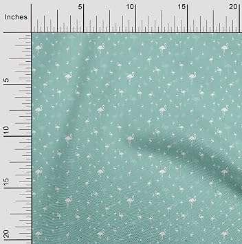 oneOone Cotton Poplin Dusty Teal Green Fabric Flamingo Sewing Fabric by The Yard Printed DIY Clothing Sewing Supplies 42 Inch Wide-S96