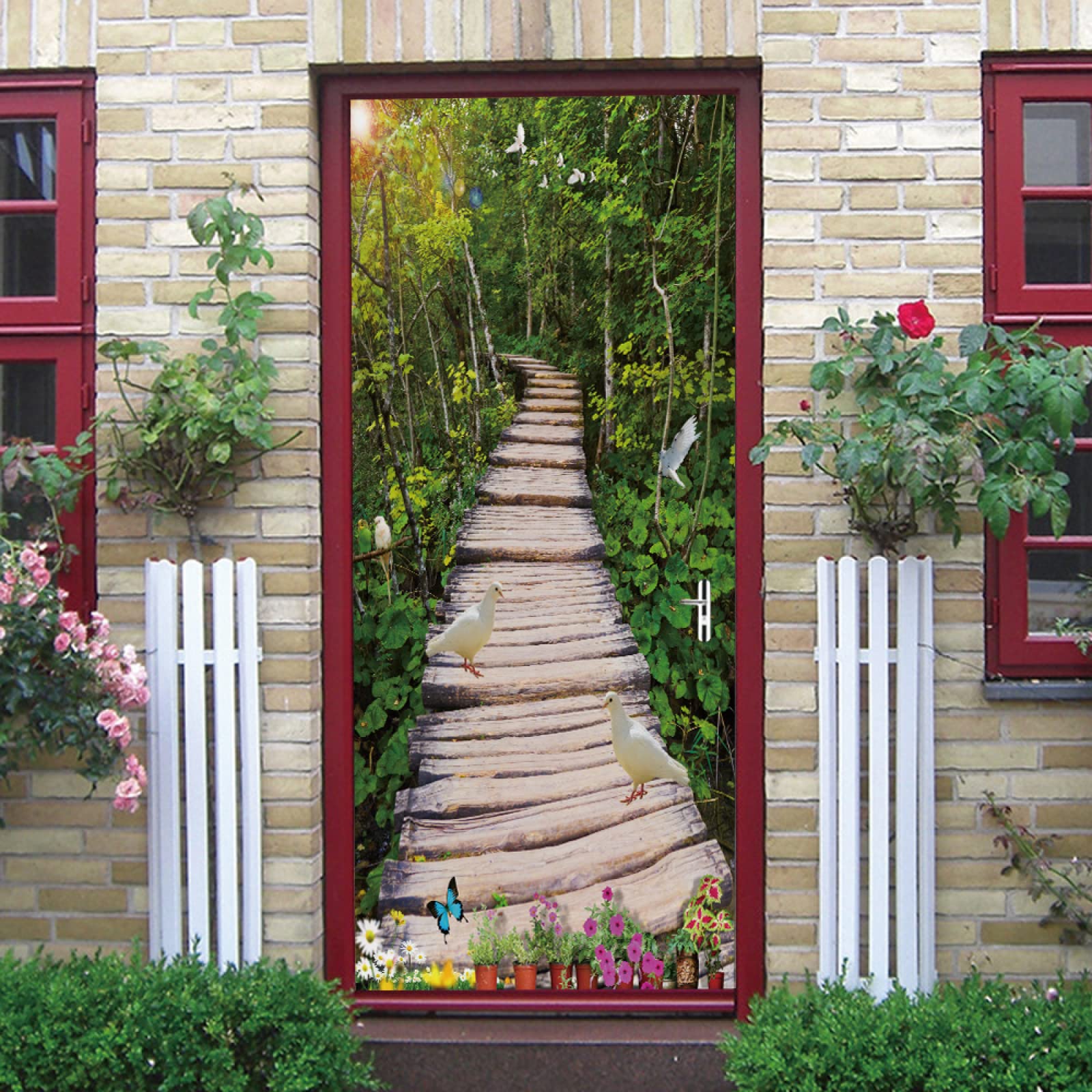 3D-deurstickers, muurschilderingen, zelfklevend, kleurrijk en marmer, deurstickers, vinyl, waterdicht, deurbehang, 90 x 180 cm (b x h x h