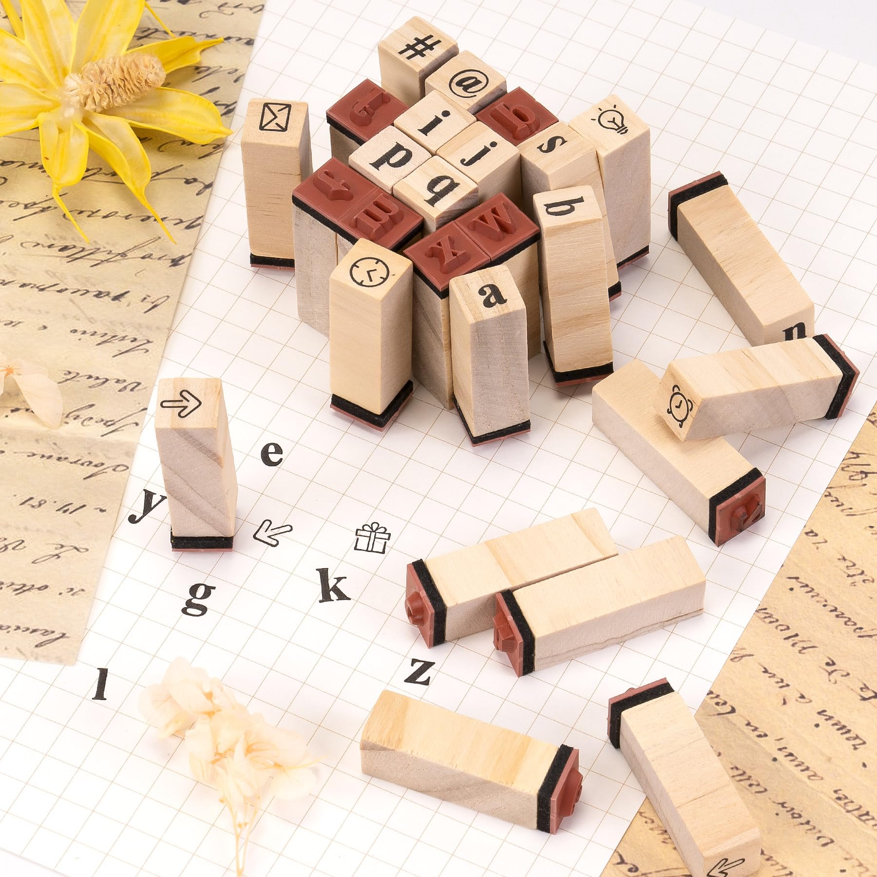 Set De 40 Sellos De Letras Y Números De Madera | Alfabeto Completo Con Tinta Incluida | Manualidades Y Tarjetas Personalizadas
