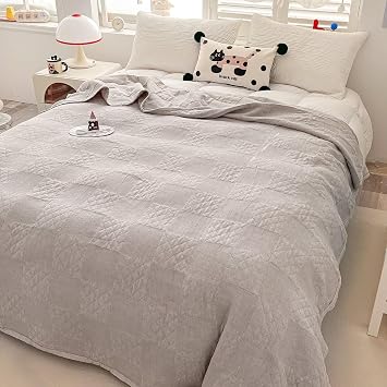 YTYC 78x90 Inches King Size 100 Pecent Cotton Blanket for Bed Sofa Super Soft Breathable Lightweight Throw Blanket for All-Season Square DecorationGrey,1piece