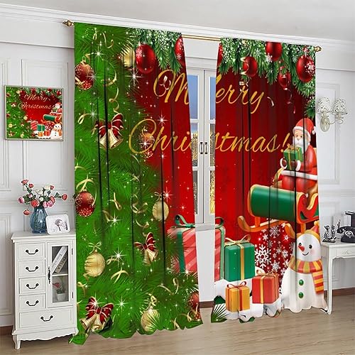Miniatura 4 de BAEKJIN Cortinas de Navidad con diseño de muñeco de nieve, árbol de Navidad brillante, regalo de Papá Noel, decoración del hogar, cuarto del bebé,