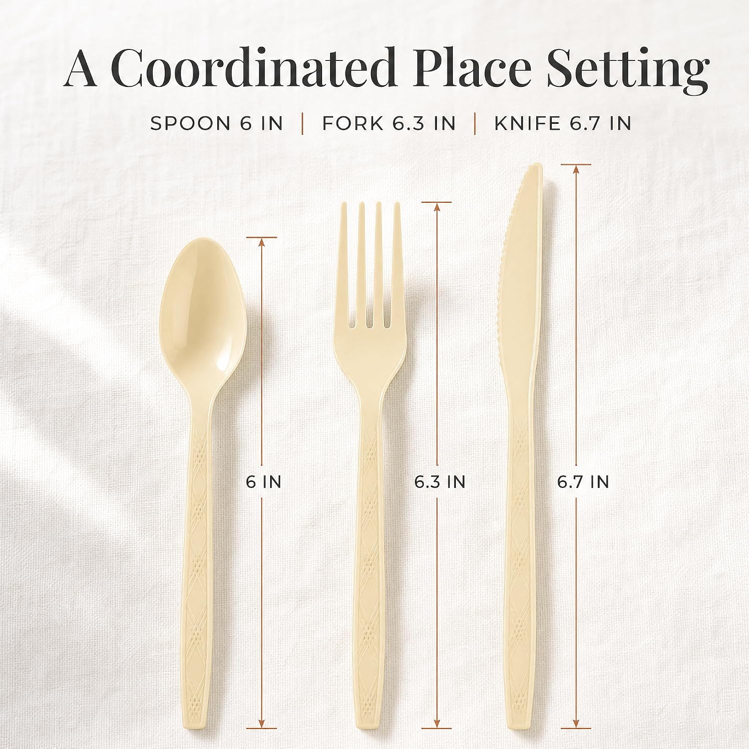 Beige Plastic Silverware Set, Heavy Duty Disposable Cutlery for Parties image 3