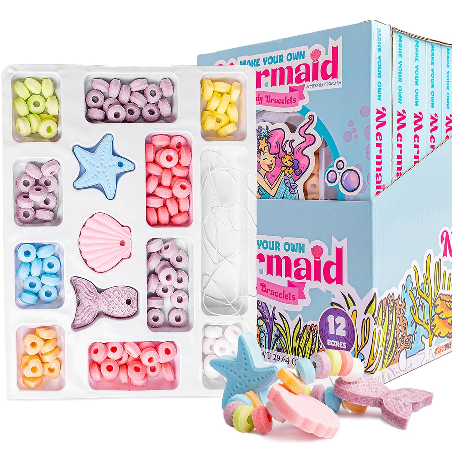 12 Mermaid Candy Bracelet Making Kits, Edible Jewelry Party Favors for Kids