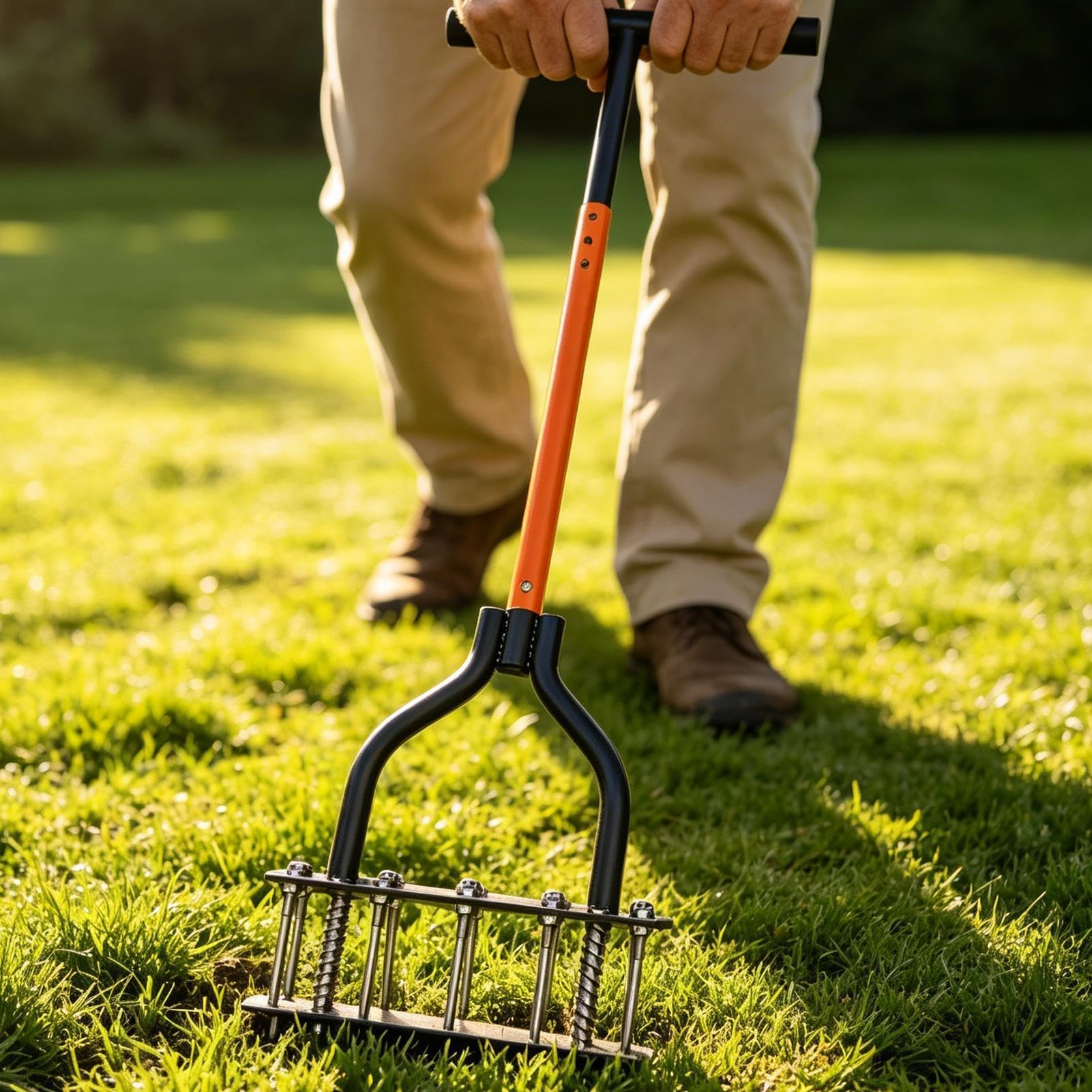 Aireador Manual De Césped Herramienta De Jardín Reforzada Con Autolimpieza | Aireador De Césped Premontado para Terreno Hogar Campo Golf Jardinería Parque Primavera y Otoño Cuidado de Hierba y Pai